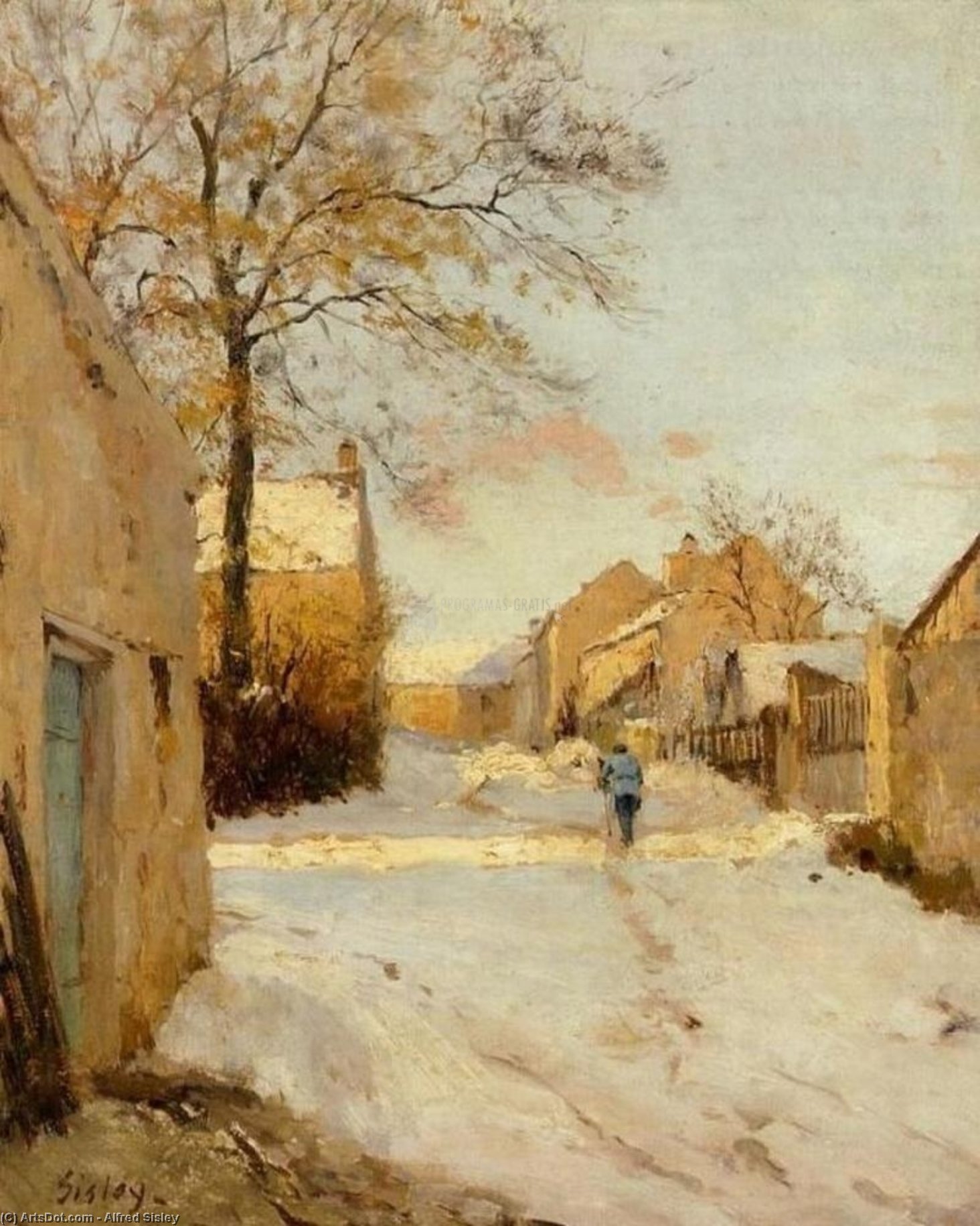 WikiOO.org – 美術百科全書 - 繪畫，作品 Alfred Sisley - 一个村庄 街  在  冬天