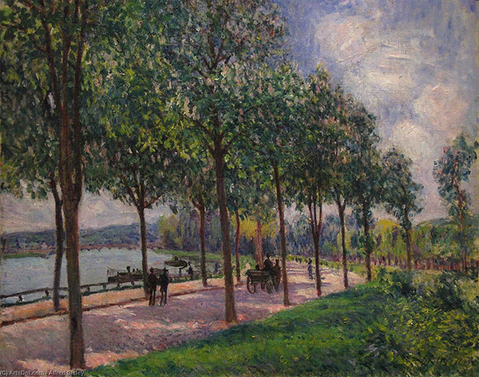 Wikioo.org – L'Encyclopédie des Beaux Arts - Peinture, Oeuvre de Alfred Sisley - allée de noisetier  arbres