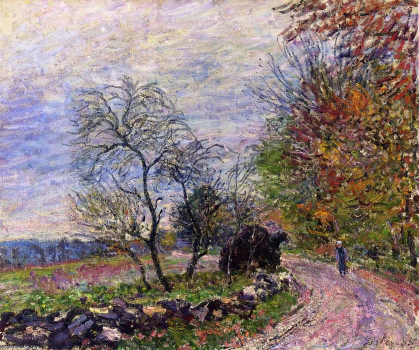 Wikioo.org - The Encyclopedia of Fine Arts - Painting, Artwork by Alfred Sisley - Along the woods in Autumn