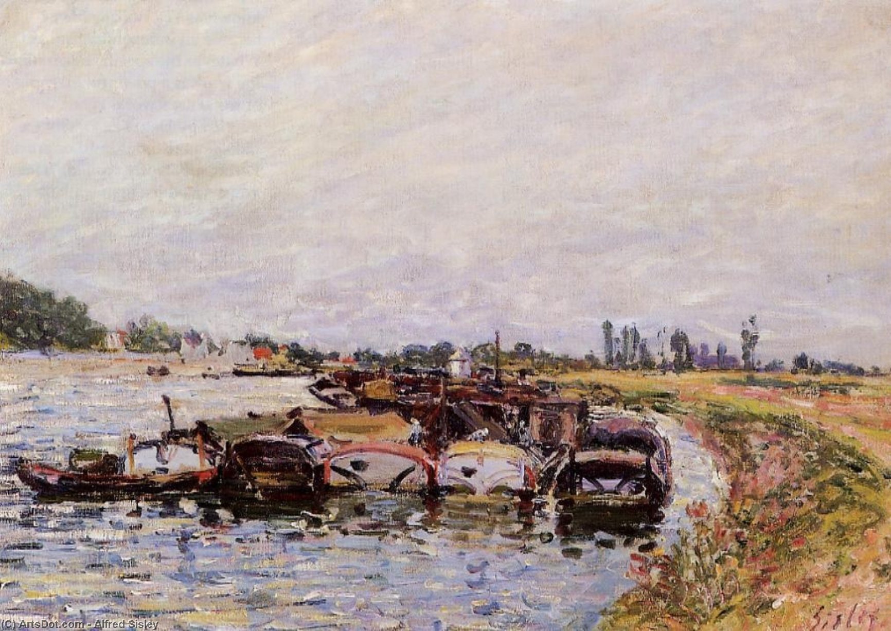Wikioo.org - The Encyclopedia of Fine Arts - Painting, Artwork by Alfred Sisley - Barge Garage at Saint Mammes