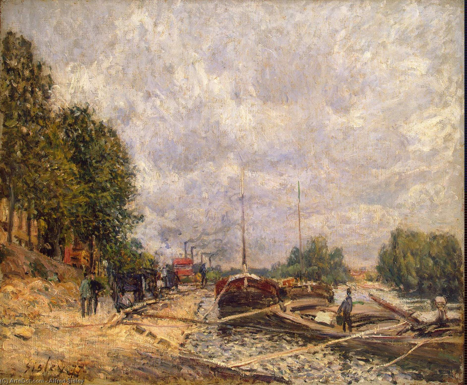 Wikioo.org - The Encyclopedia of Fine Arts - Painting, Artwork by Alfred Sisley - Barges at Billancourt