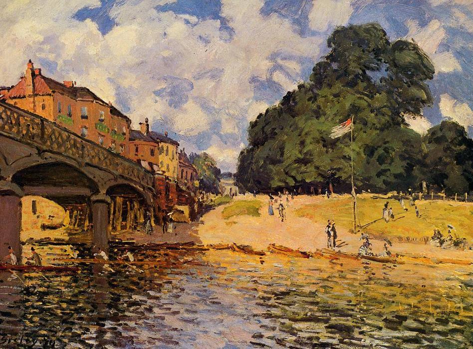 Wikioo.org - The Encyclopedia of Fine Arts - Painting, Artwork by Alfred Sisley - Bridge at Hampton Court