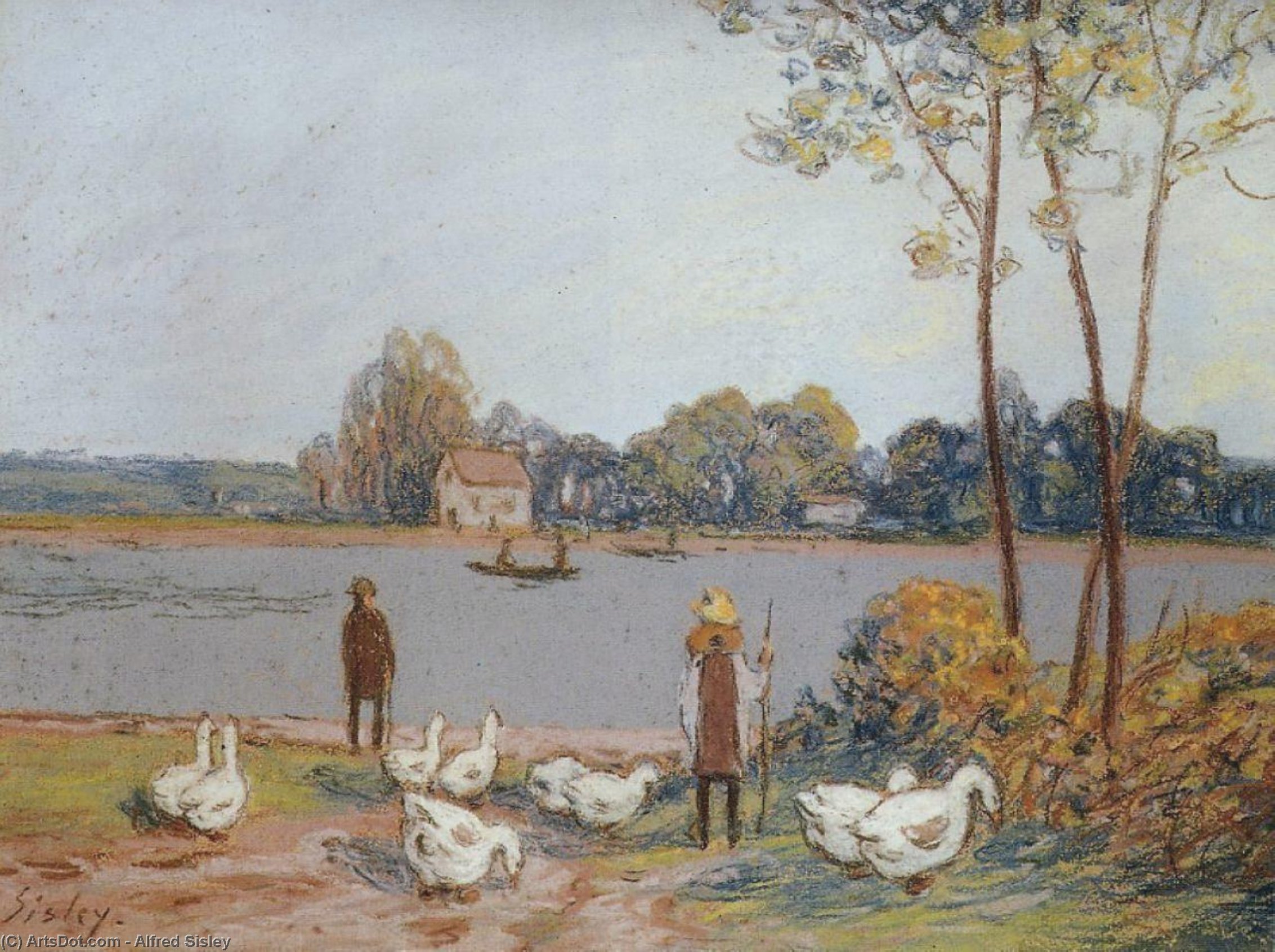 WikiOO.org - Encyclopedia of Fine Arts - Målning, konstverk Alfred Sisley - By the River Loing