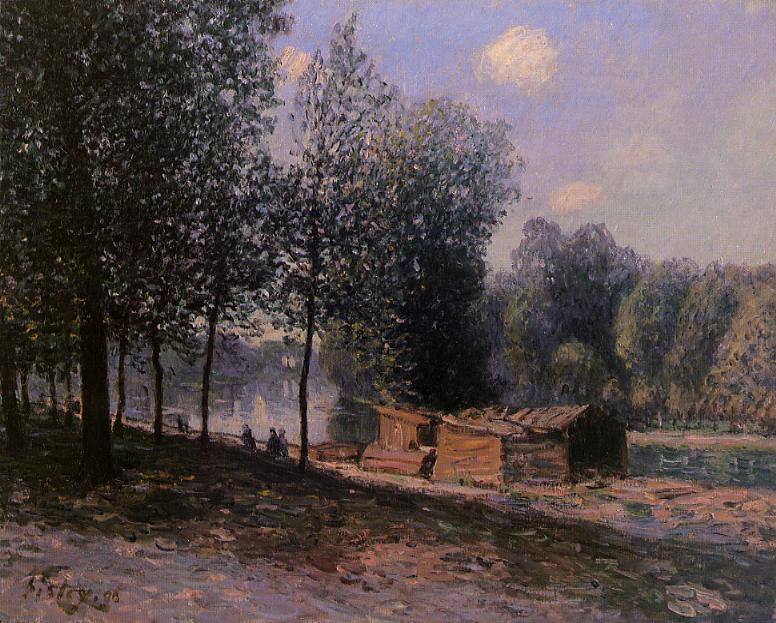 Wikioo.org - The Encyclopedia of Fine Arts - Painting, Artwork by Alfred Sisley - Cabins by the River Loing, Morning
