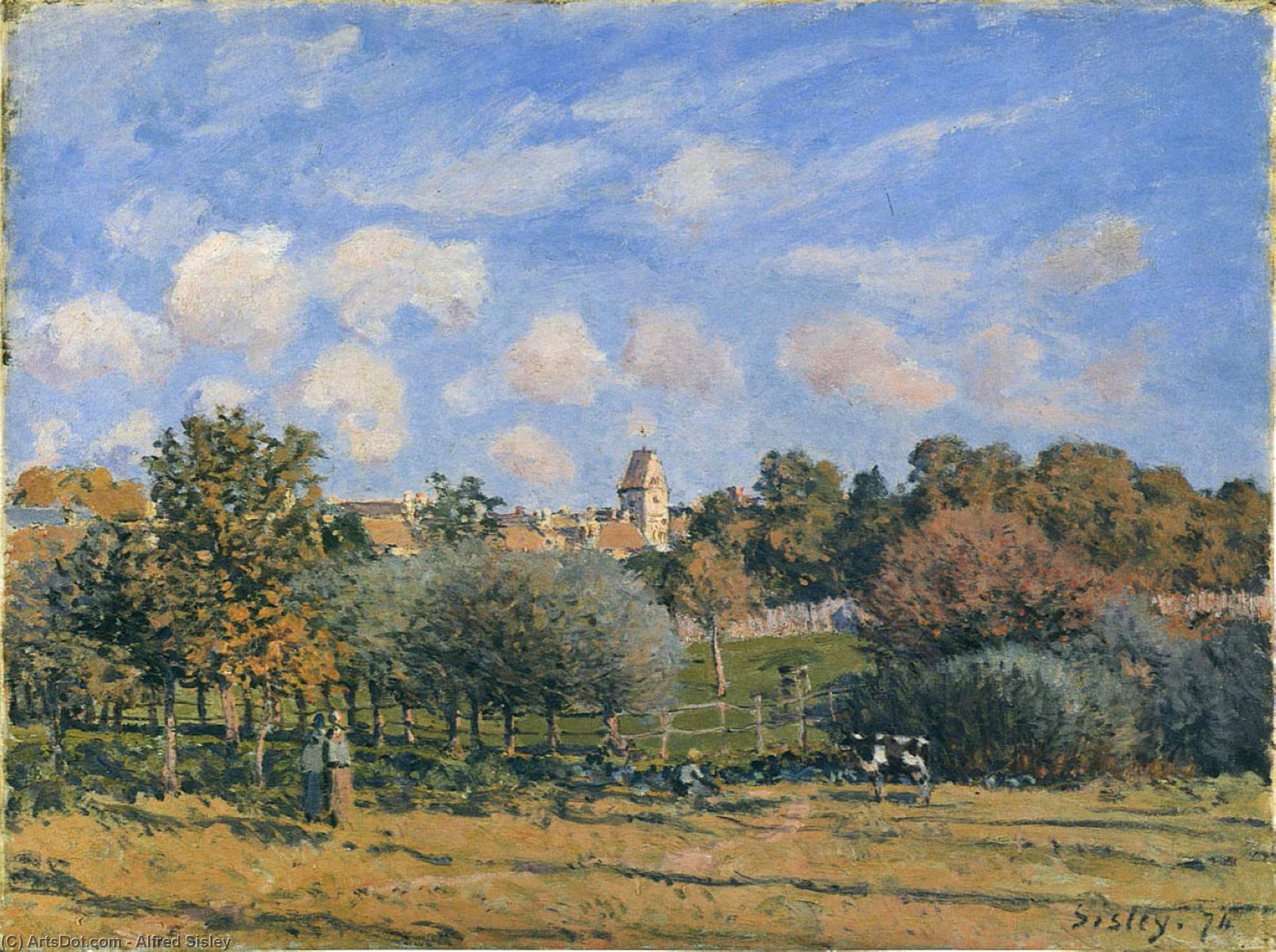 Wikoo.org - موسوعة الفنون الجميلة - اللوحة، العمل الفني Alfred Sisley - Church at Noisy Le Roi in Autumn