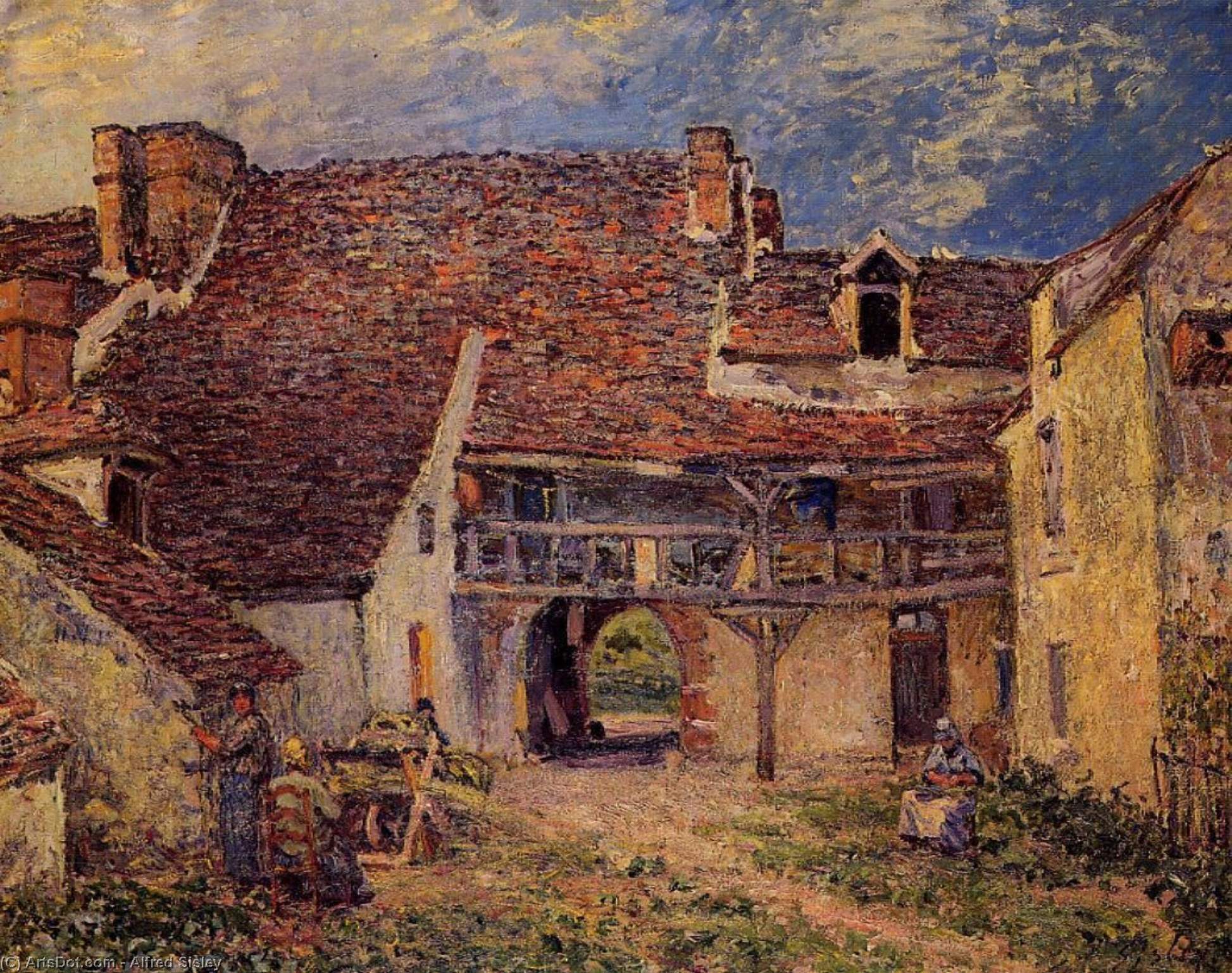 Wikioo.org - The Encyclopedia of Fine Arts - Painting, Artwork by Alfred Sisley - Courtyard of a Farm at Saint Mammes