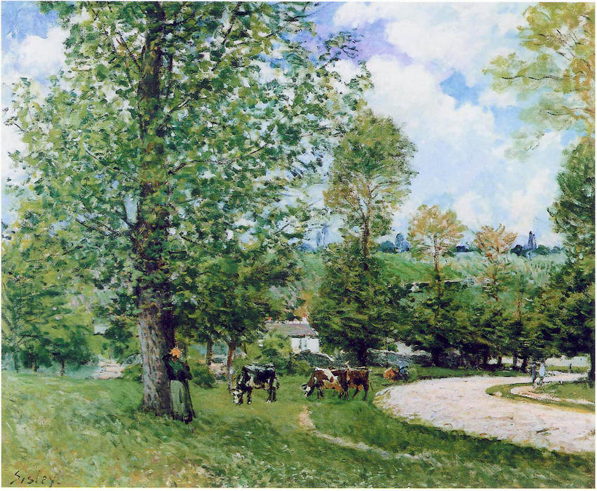 Wikioo.org - The Encyclopedia of Fine Arts - Painting, Artwork by Alfred Sisley - Cow Pasture near Louveciennes