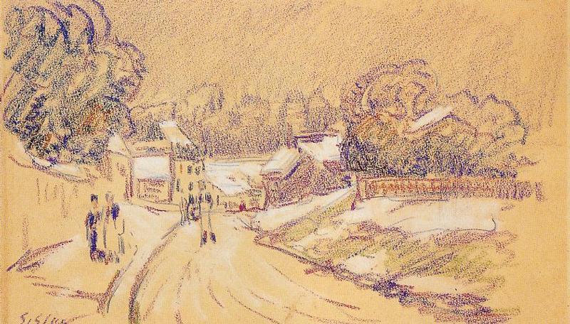 Wikioo.org – L'Encyclopédie des Beaux Arts - Peinture, Oeuvre de Alfred Sisley - début neige à louveciennes 1