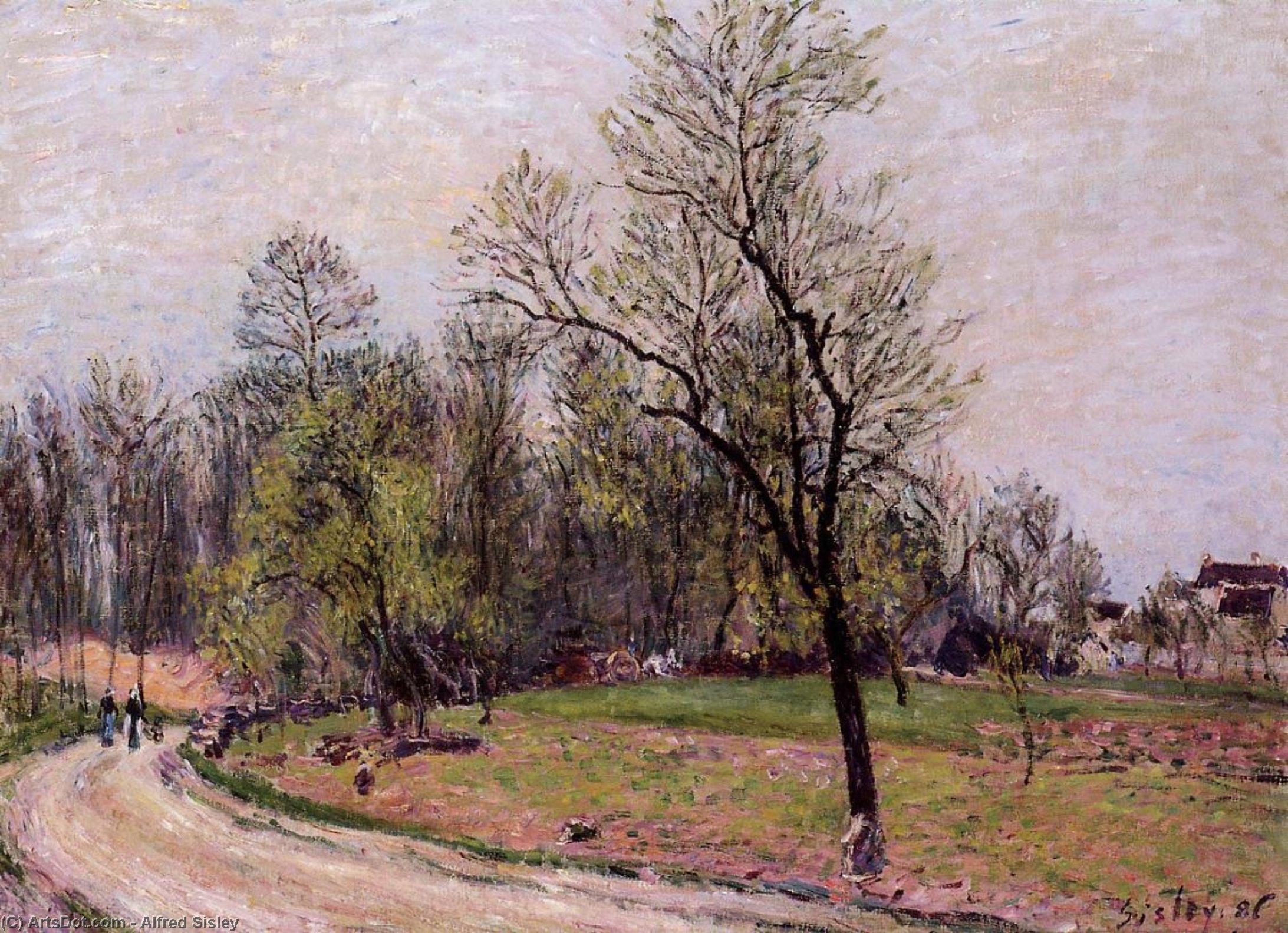 WikiOO.org – 美術百科全書 - 繪畫，作品 Alfred Sisley - 边缘  的 森林 在 春天, 晚上
