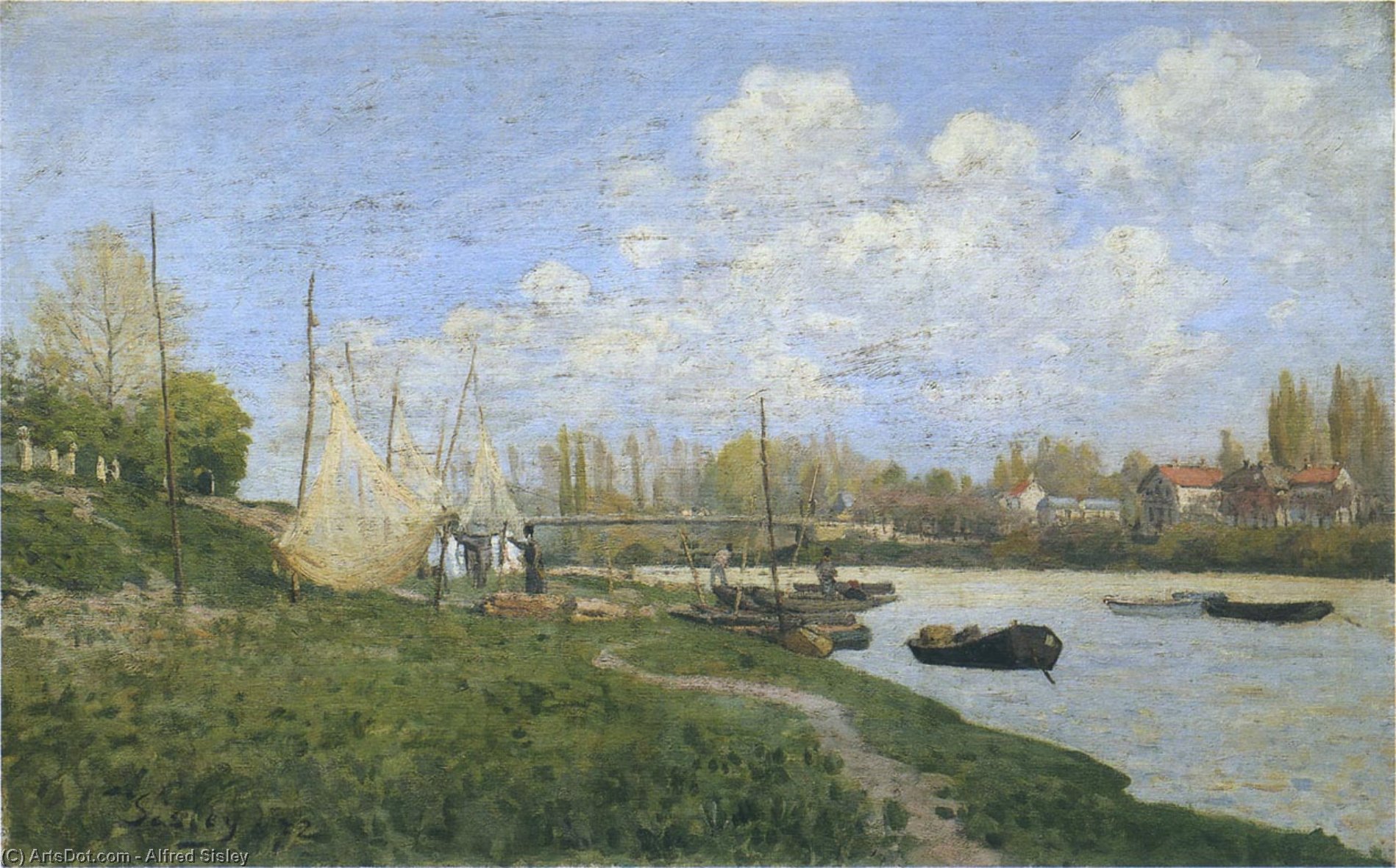 Wikioo.org - The Encyclopedia of Fine Arts - Painting, Artwork by Alfred Sisley - Fishermen mending nets
