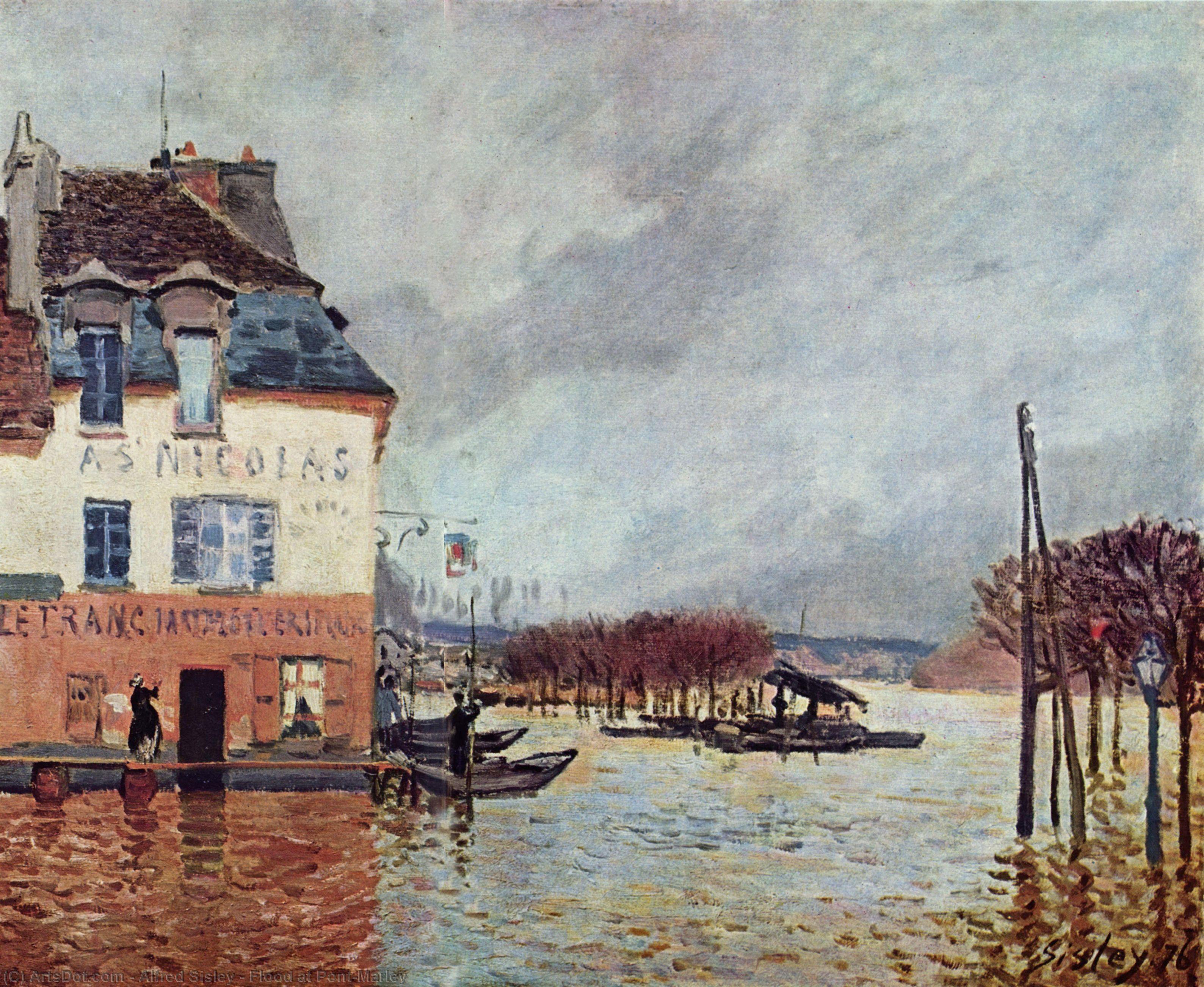 Wikioo.org - The Encyclopedia of Fine Arts - Painting, Artwork by Alfred Sisley - Flood at Pont-Marley