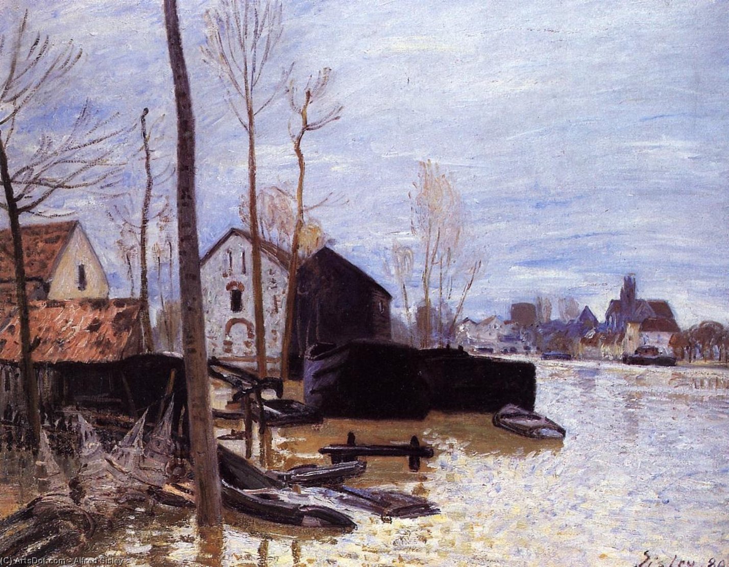 Wikioo.org - The Encyclopedia of Fine Arts - Painting, Artwork by Alfred Sisley - Flooding at Moret