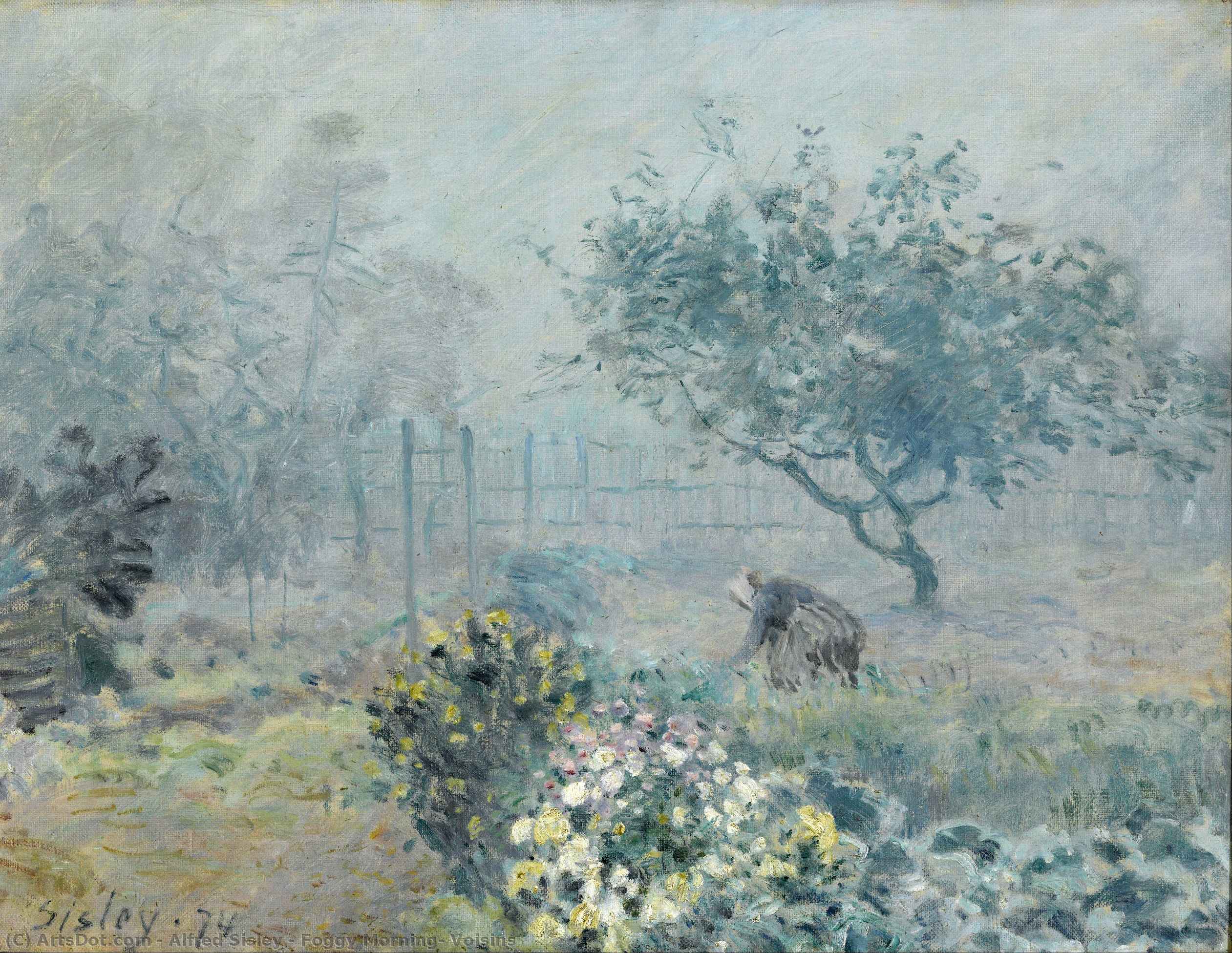 WikiOO.org - Encyclopedia of Fine Arts - Festés, Grafika Alfred Sisley - Foggy Morning, Voisins