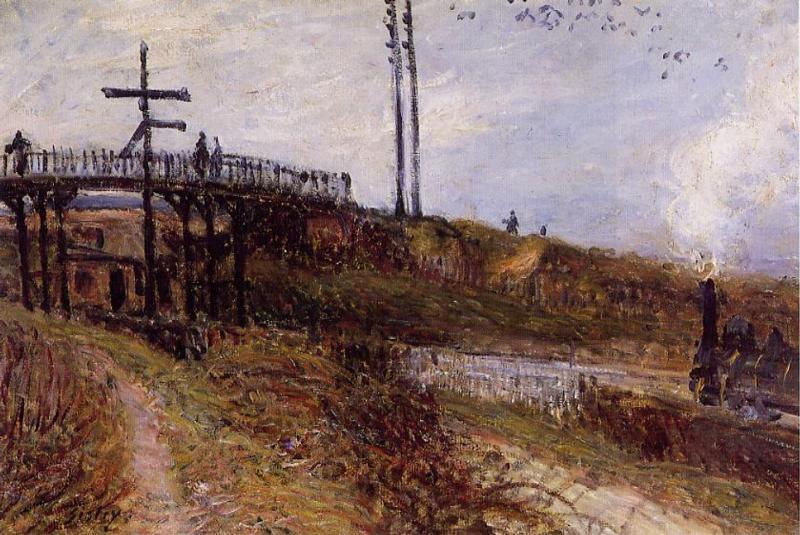 Wikioo.org - The Encyclopedia of Fine Arts - Painting, Artwork by Alfred Sisley - Footbridge over the Railroad at Sevres