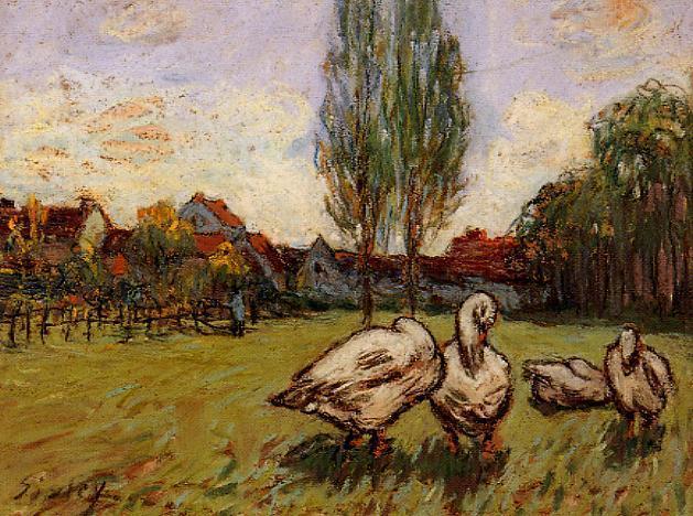 Wikioo.org - The Encyclopedia of Fine Arts - Painting, Artwork by Alfred Sisley - Geese