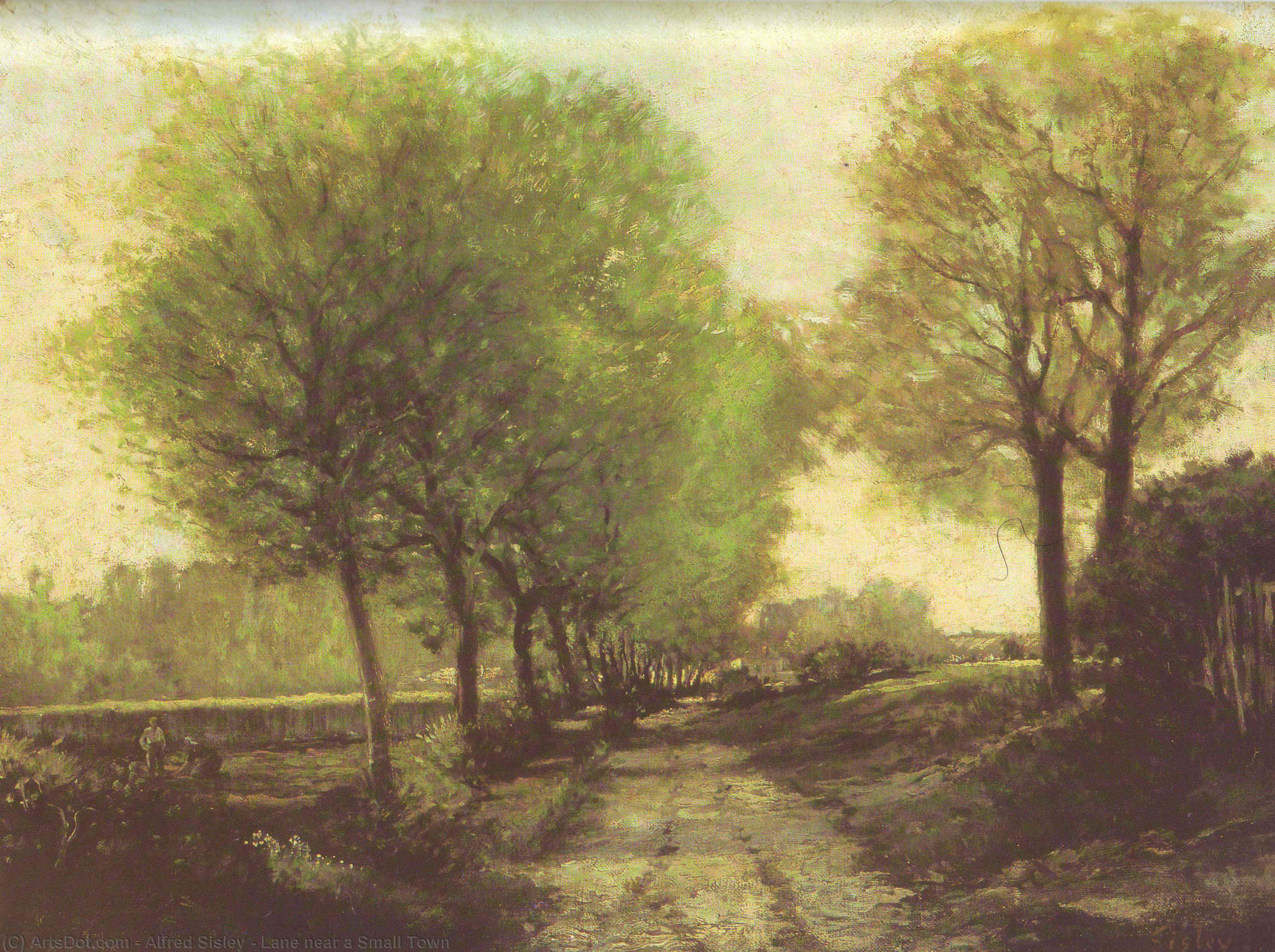 Wikioo.org – La Enciclopedia de las Bellas Artes - Pintura, Obras de arte de Alfred Sisley - carril cerca de un pequeño pueblo