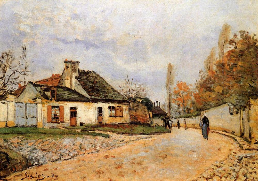 Wikioo.org - The Encyclopedia of Fine Arts - Painting, Artwork by Alfred Sisley - Neighborhood Street in Louveciennes (aka Rue de Village (Voisins to Louveciennes)