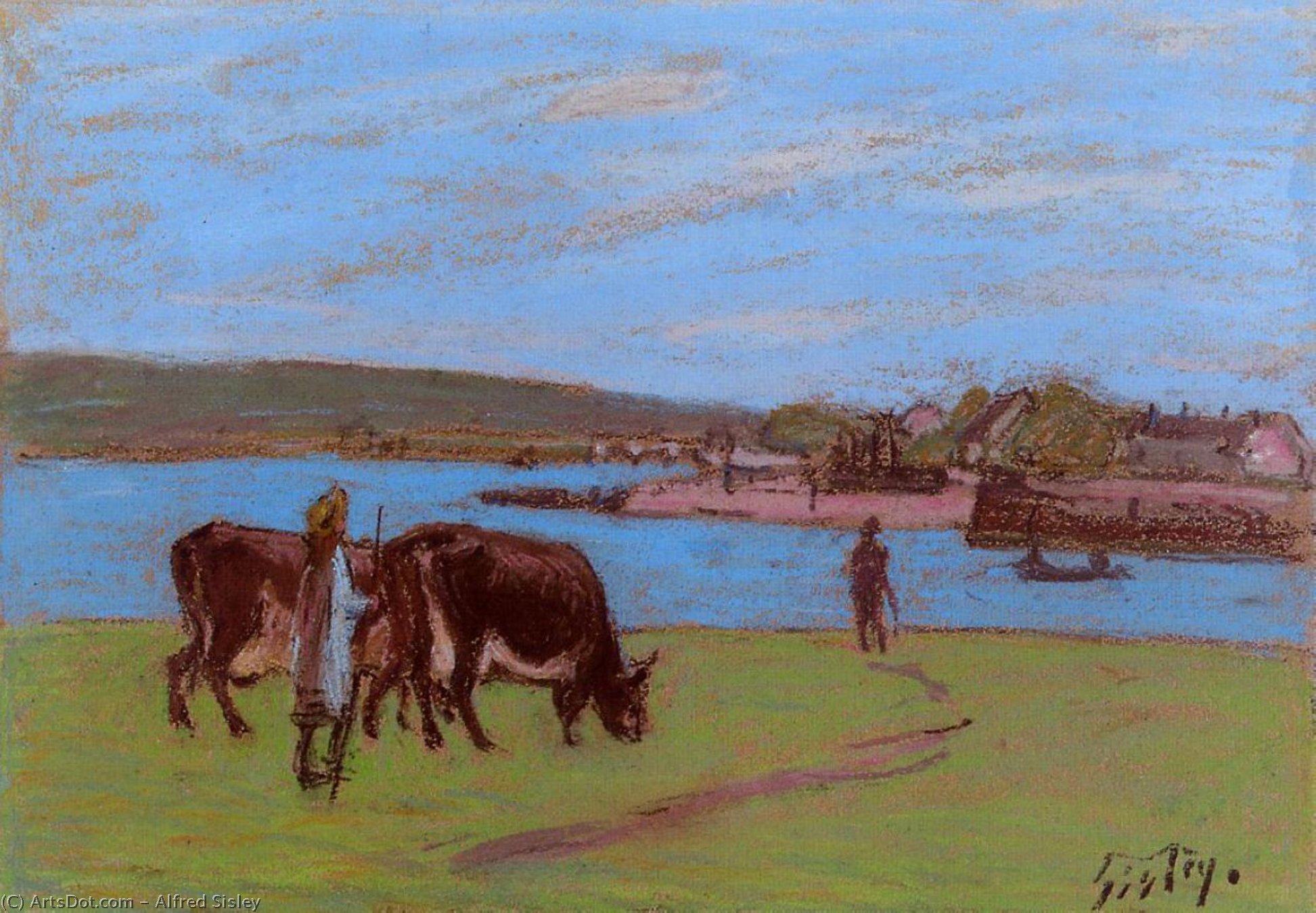 Wikioo.org – L'Enciclopedia delle Belle Arti - Pittura, Opere di Alfred Sisley - Pascolo dalla Senna