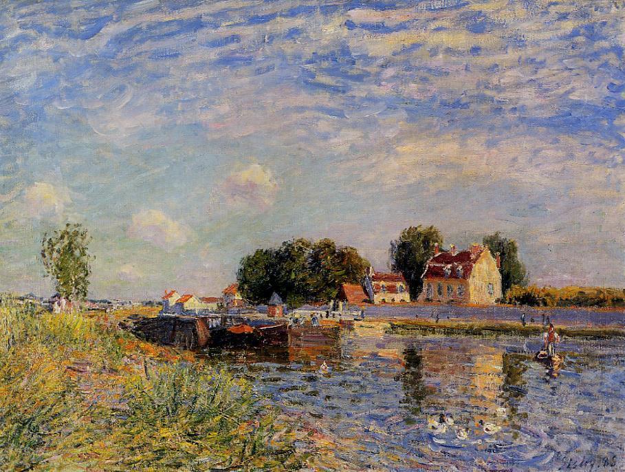Wikioo.org - The Encyclopedia of Fine Arts - Painting, Artwork by Alfred Sisley - Saint Mammes, Ducks on Canal
