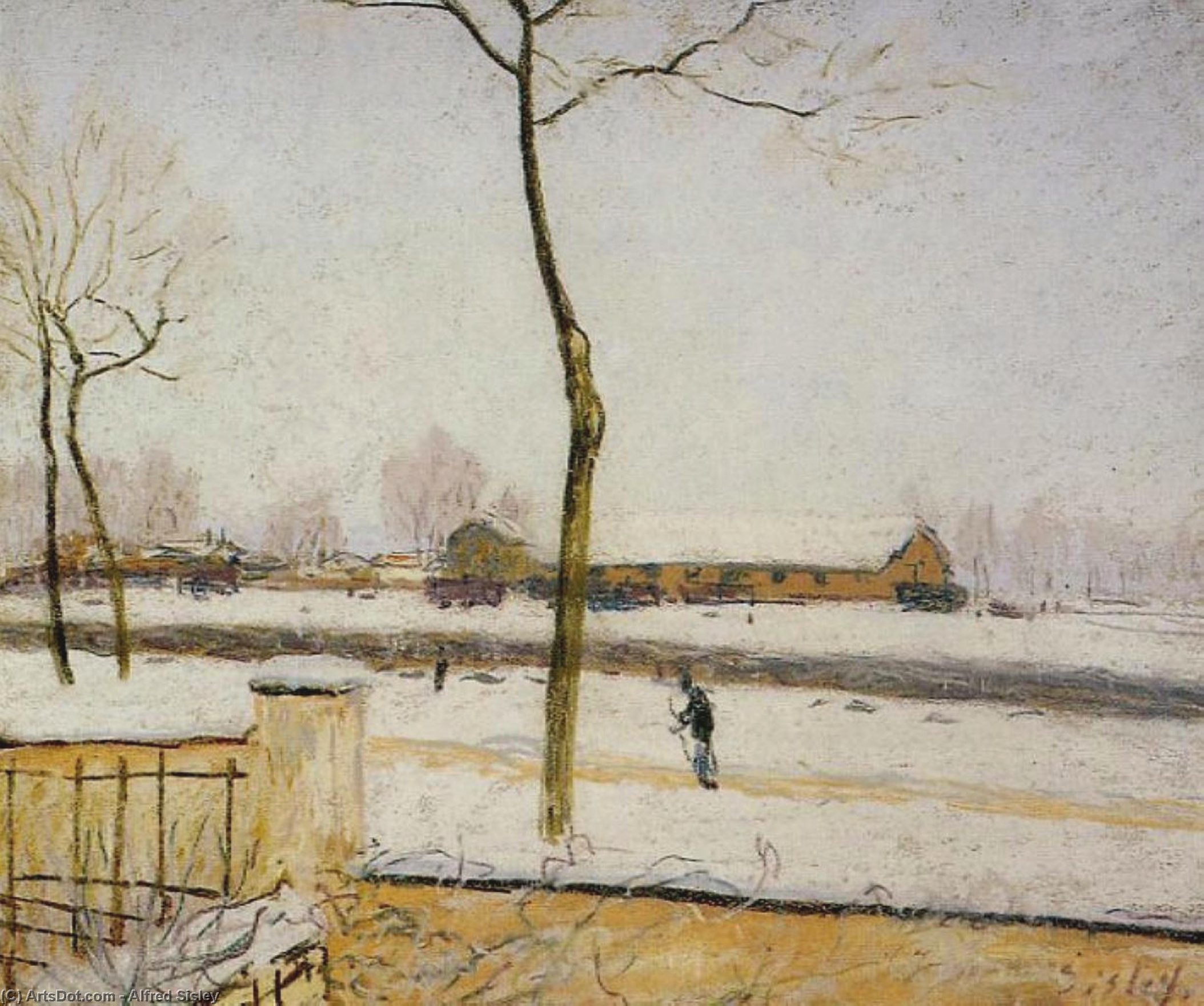WikiOO.org - Enciklopedija likovnih umjetnosti - Slikarstvo, umjetnička djela Alfred Sisley - Snow Scene Moret Station
