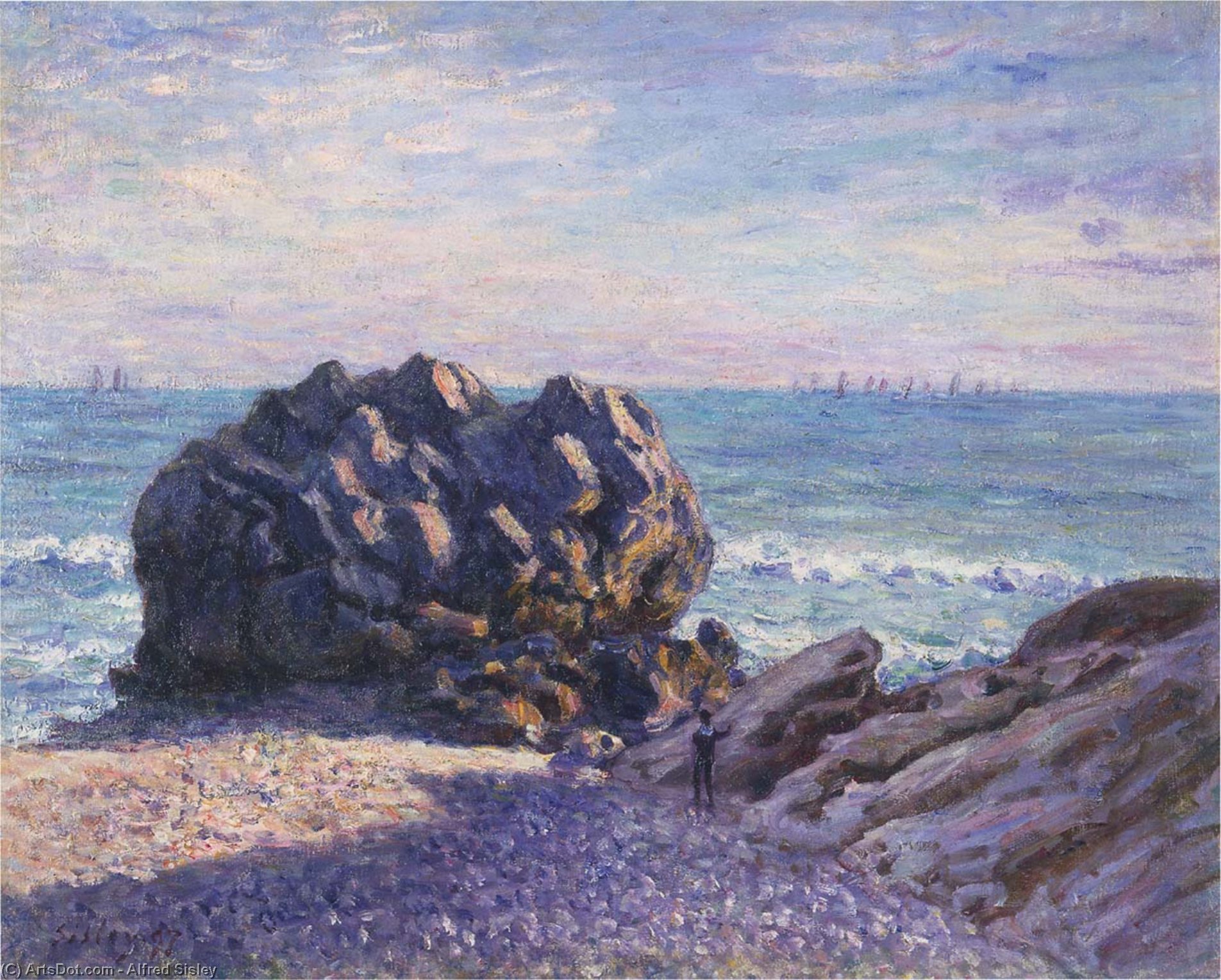 Wikioo.org - The Encyclopedia of Fine Arts - Painting, Artwork by Alfred Sisley - Storr's Rock in Lady's Cove - Evening