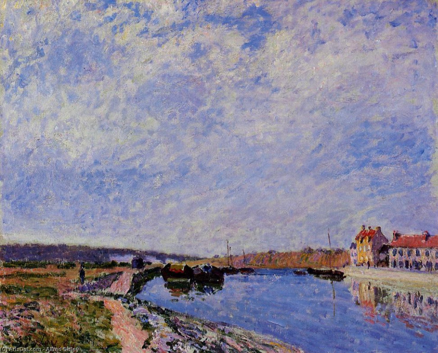 Wikioo.org - The Encyclopedia of Fine Arts - Painting, Artwork by Alfred Sisley - The Barge Port and Saint Mammes