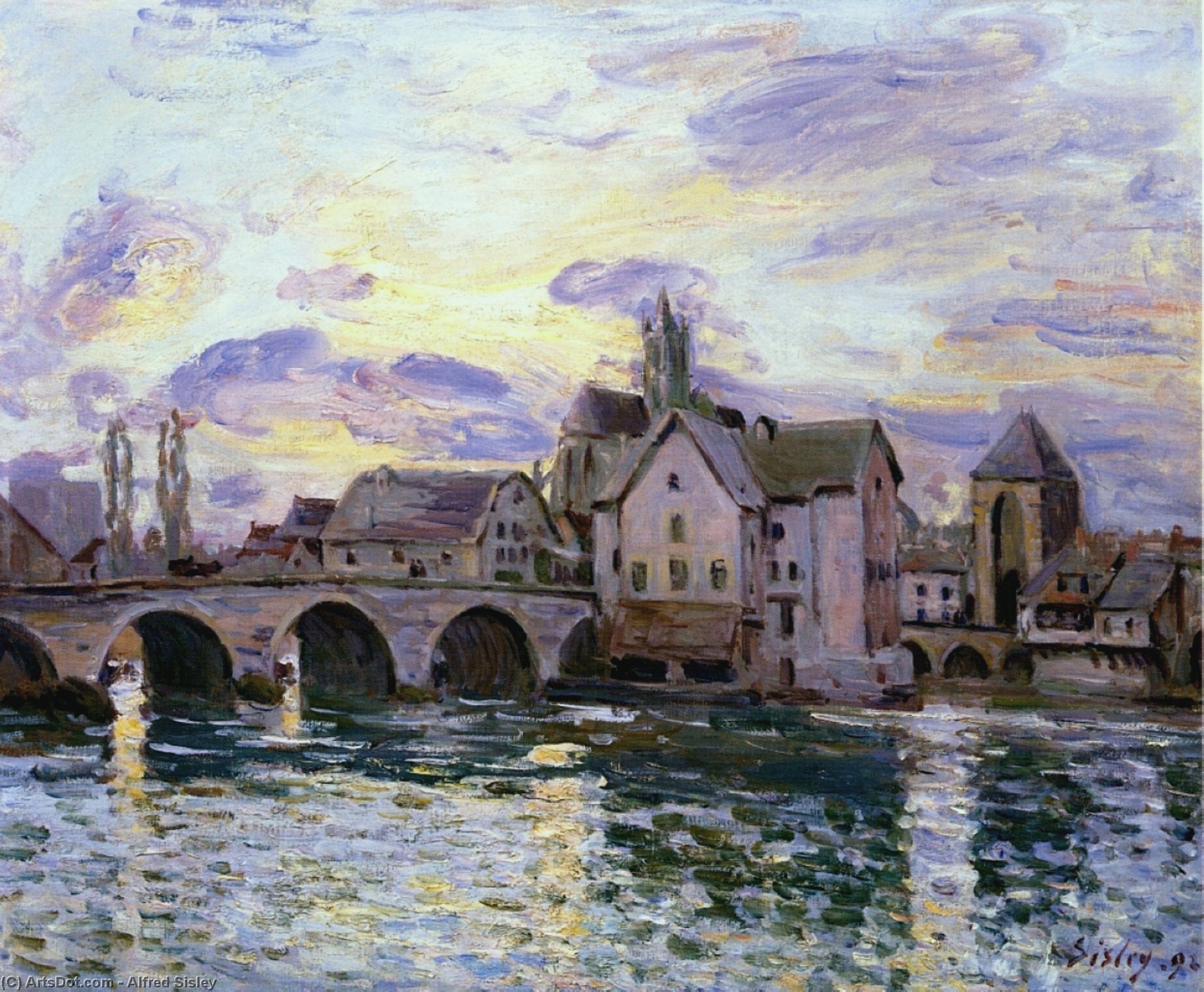 Wikioo.org - The Encyclopedia of Fine Arts - Painting, Artwork by Alfred Sisley - The Bridge at Moret at Sunset