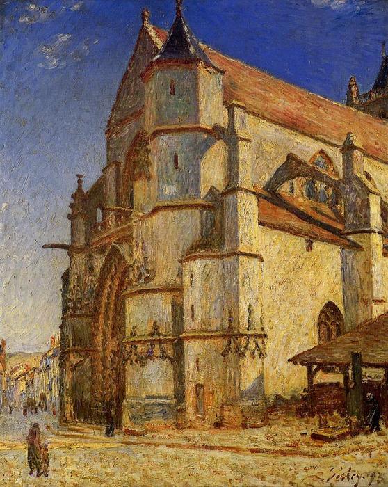Wikioo.org – L'Enciclopedia delle Belle Arti - Pittura, Opere di Alfred Sisley - La Chiesa di Moret contro  mattino  sole
