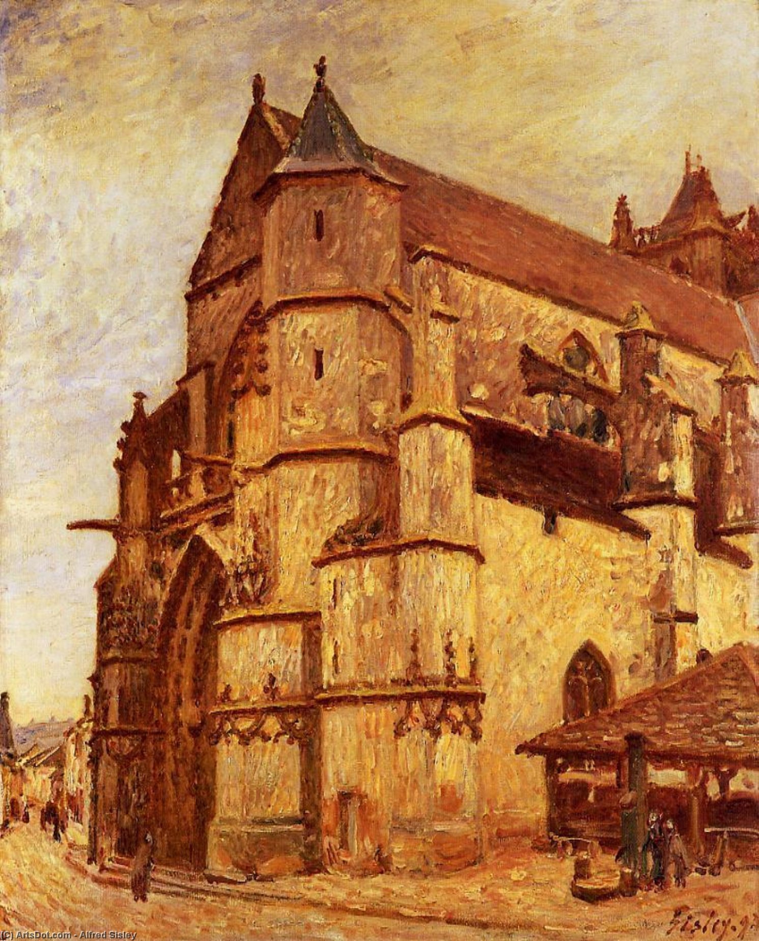 Wikioo.org - The Encyclopedia of Fine Arts - Painting, Artwork by Alfred Sisley - The Church at Moret, Rainy Morning