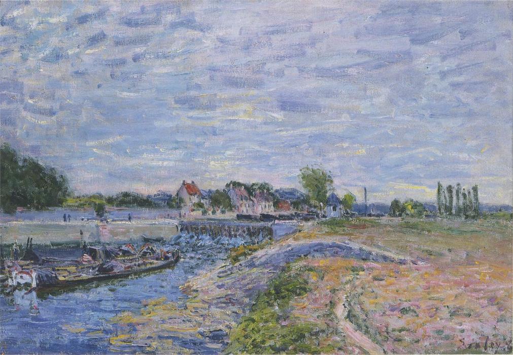 Wikioo.org - The Encyclopedia of Fine Arts - Painting, Artwork by Alfred Sisley - The Dam at Saint Mammes