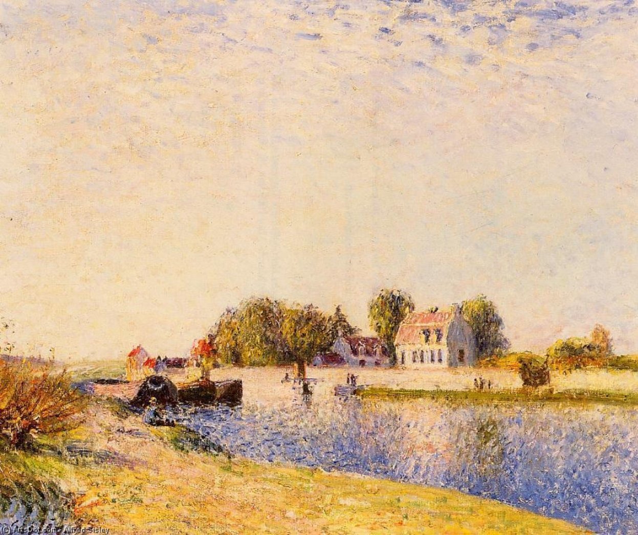 Wikioo.org - The Encyclopedia of Fine Arts - Painting, Artwork by Alfred Sisley - The Dam on the Loing Barges