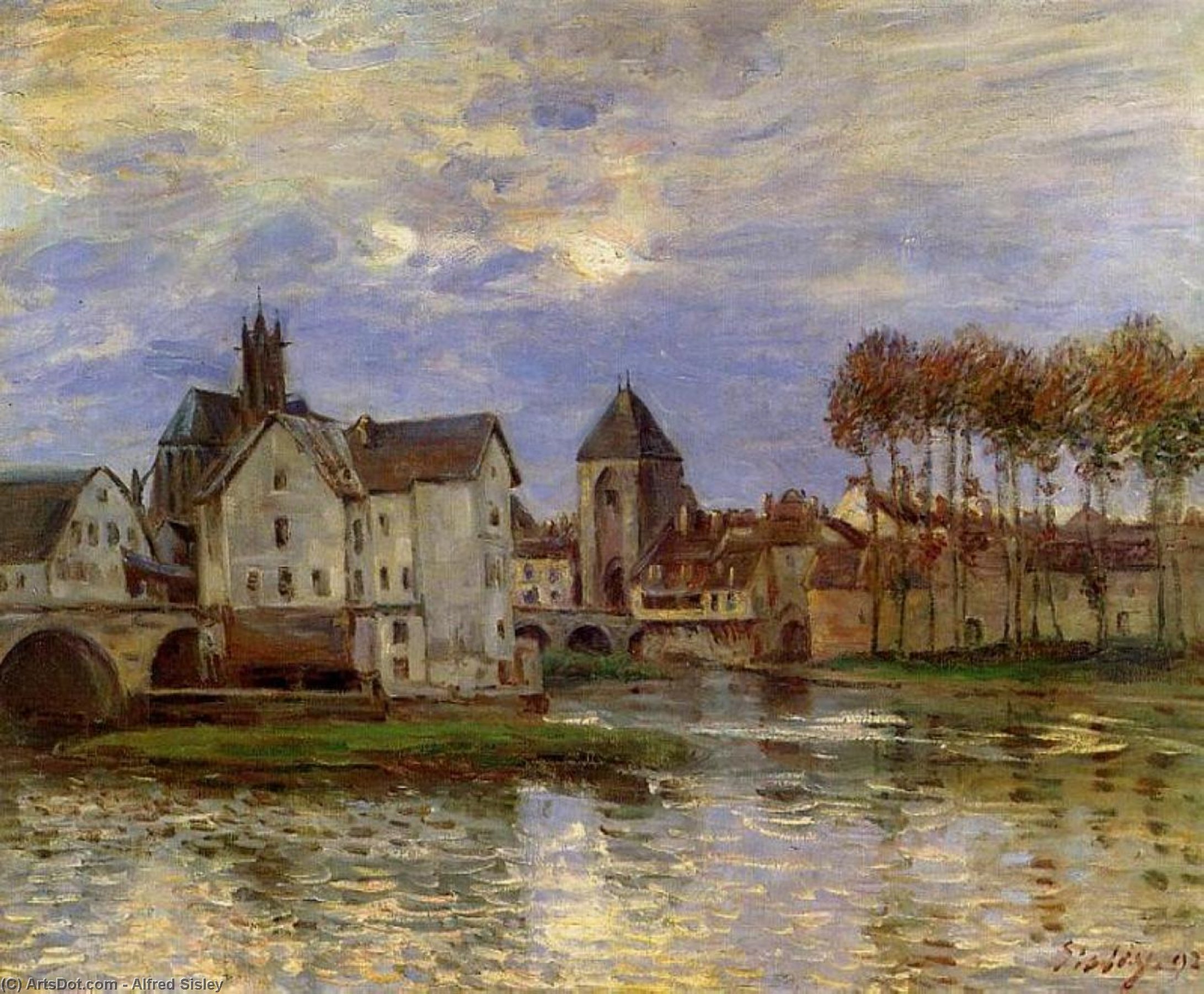 Wikioo.org - The Encyclopedia of Fine Arts - Painting, Artwork by Alfred Sisley - The Moret Bridge at Sunset