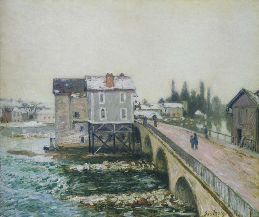 Wikioo.org - The Encyclopedia of Fine Arts - Painting, Artwork by Alfred Sisley - The Pont at Moret in Winter