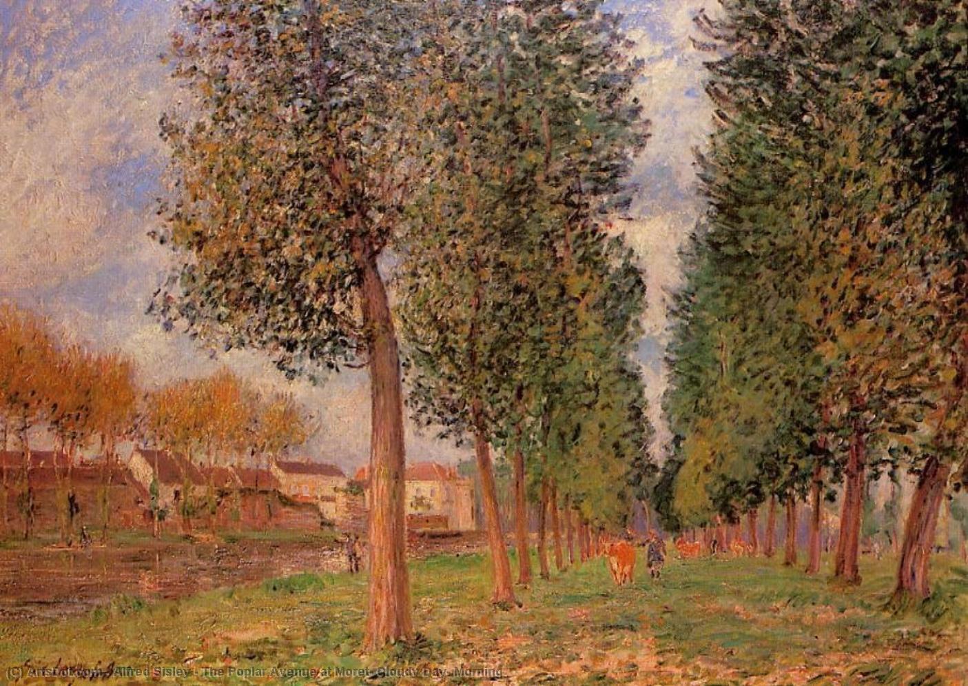 Wikioo.org - สารานุกรมวิจิตรศิลป์ - จิตรกรรม Alfred Sisley - The Poplar Avenue at Moret, Cloudy Day, Morning