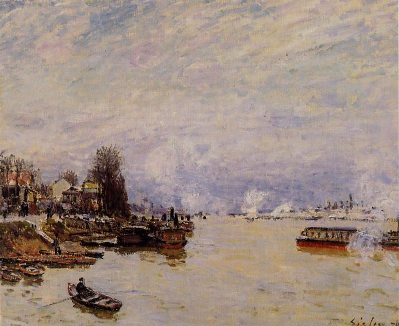 Wikioo.org - The Encyclopedia of Fine Arts - Painting, Artwork by Alfred Sisley - The Seine, View from the Quay de Pont du Jour