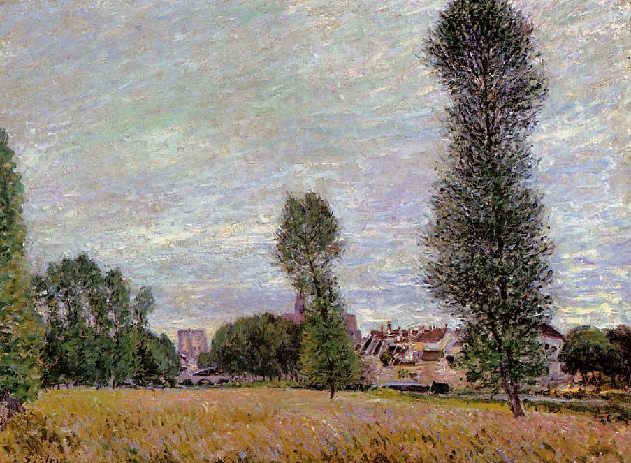 Wikioo.org - The Encyclopedia of Fine Arts - Painting, Artwork by Alfred Sisley - The Village of Moret, Seen from the Fields