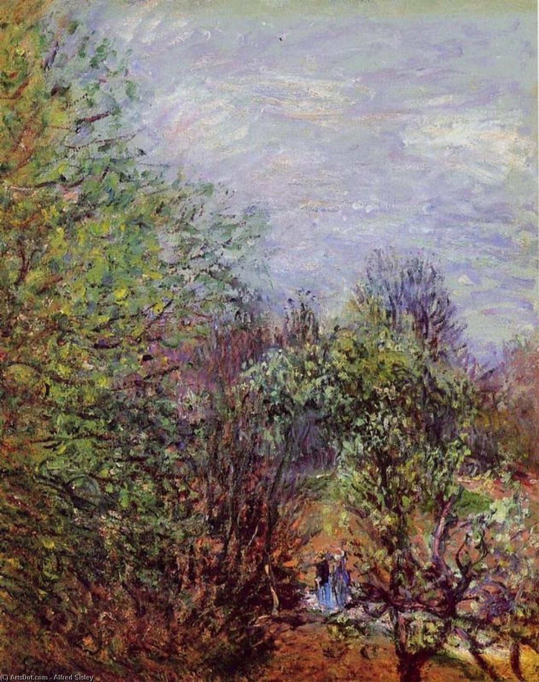 Wikioo.org - The Encyclopedia of Fine Arts - Painting, Artwork by Alfred Sisley - Two Women Walking along the riverbank