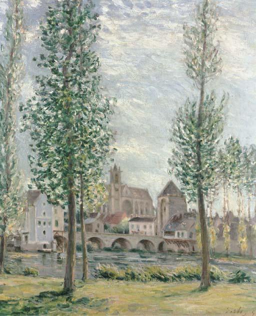 Wikioo.org – L'Encyclopédie des Beaux Arts - Peinture, Oeuvre de Alfred Sisley - Vue de Moret sur Loing à travers les arbres