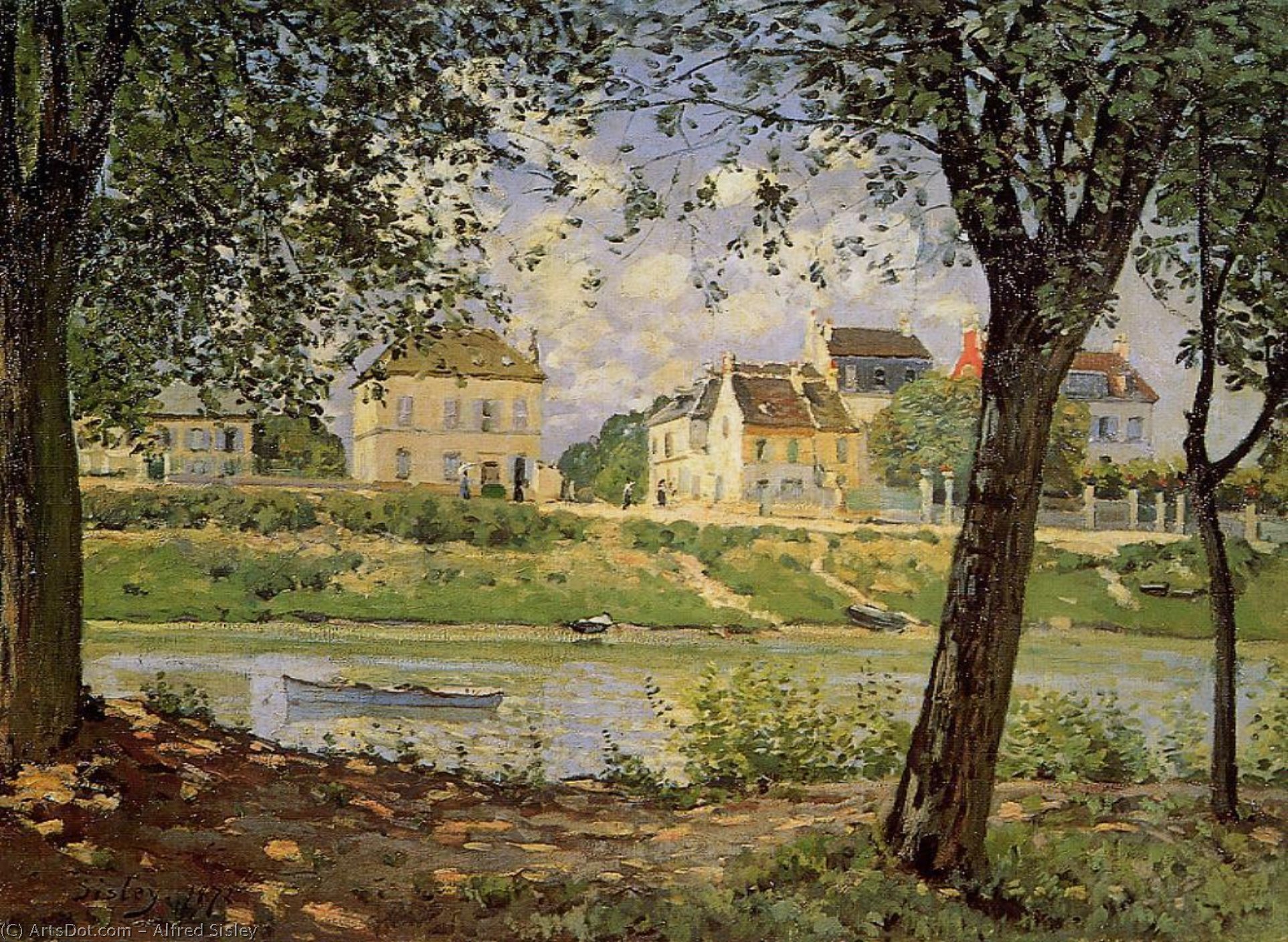 Wikioo.org - The Encyclopedia of Fine Arts - Painting, Artwork by Alfred Sisley - Village on the Banks of the Seine (aka Villeneuve-la-Garenne)