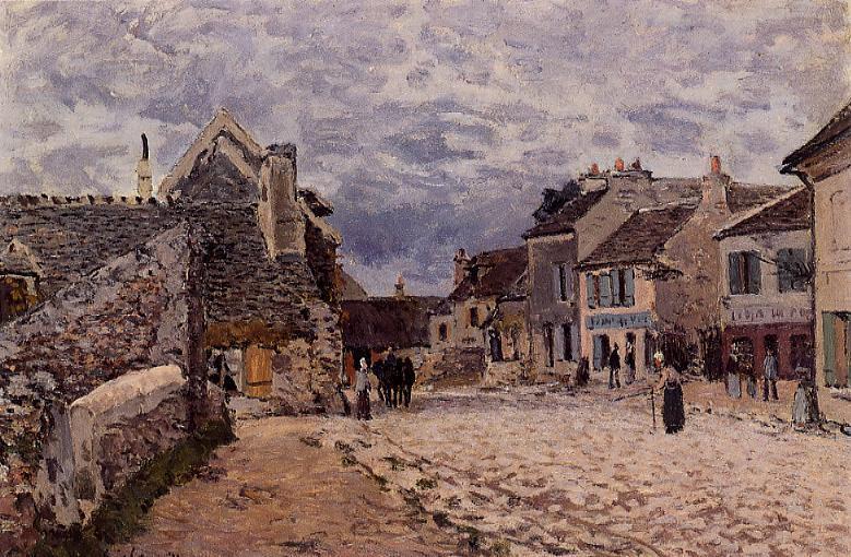 Wikioo.org - The Encyclopedia of Fine Arts - Painting, Artwork by Alfred Sisley - Village Street Grey Weather