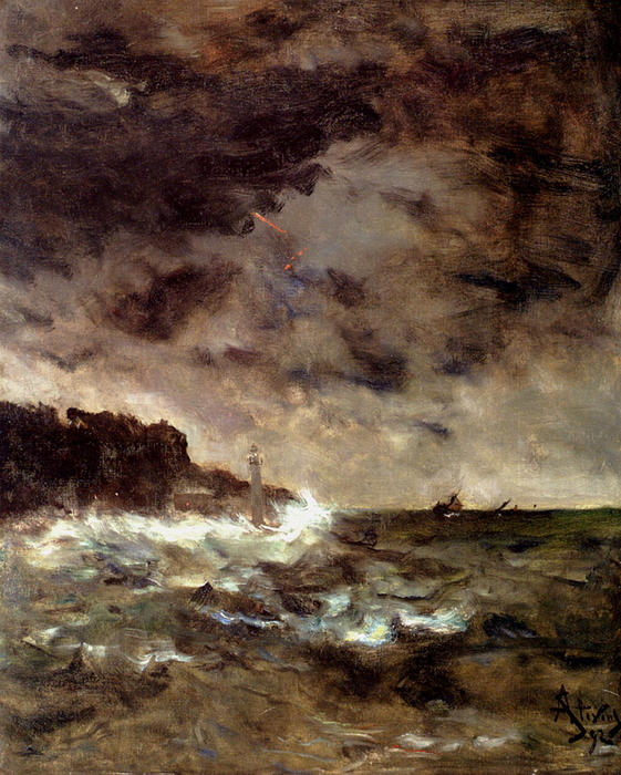 WikiOO.org - Encyclopedia of Fine Arts - Lukisan, Artwork Alfred Émile Léopold Stevens - A Stormy Night