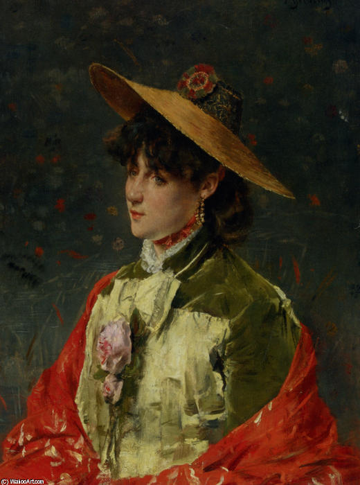 WikiOO.org - Encyclopedia of Fine Arts - Maalaus, taideteos Alfred Stevens - Au Chapeau de Paille