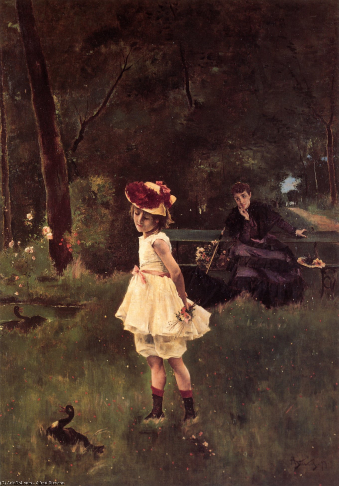 Wikioo.org - The Encyclopedia of Fine Arts - Painting, Artwork by Alfred Stevens - La Fillette au Canard