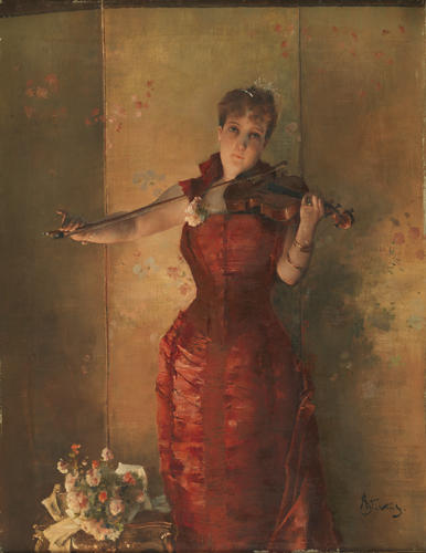 WikiOO.org - אנציקלופדיה לאמנויות יפות - ציור, יצירות אמנות Alfred Stevens - La violoniste