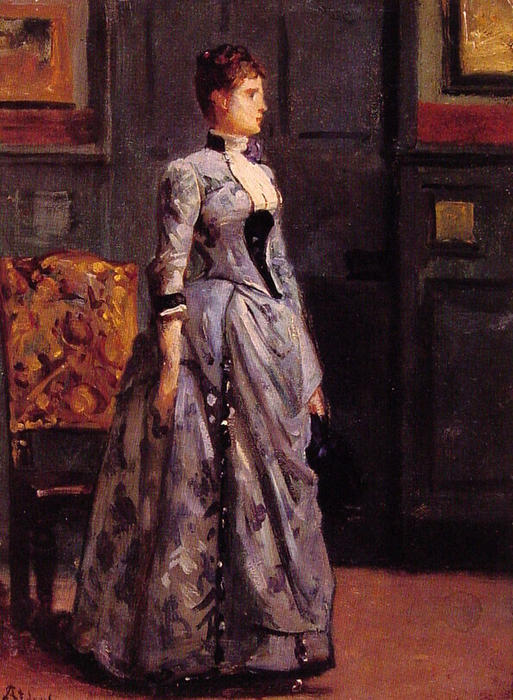 Wikioo.org - The Encyclopedia of Fine Arts - Painting, Artwork by Alfred Stevens - Portrait of a Woman in Blue