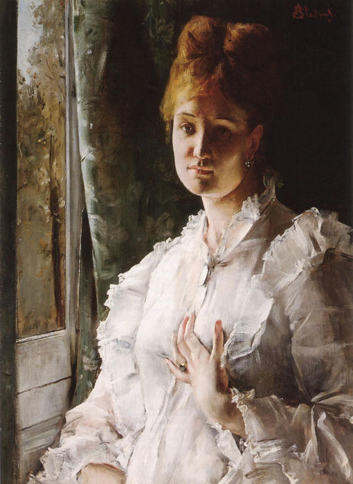 Wikioo.org – L'Encyclopédie des Beaux Arts - Peinture, Oeuvre de Alfred Stevens - portrait d'un femme dans blanc