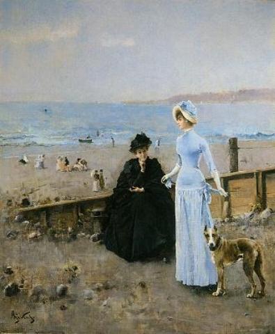 WikiOO.org - Encyclopedia of Fine Arts - Maľba, Artwork Alfred Stevens - Promenade au Bord de la Mer