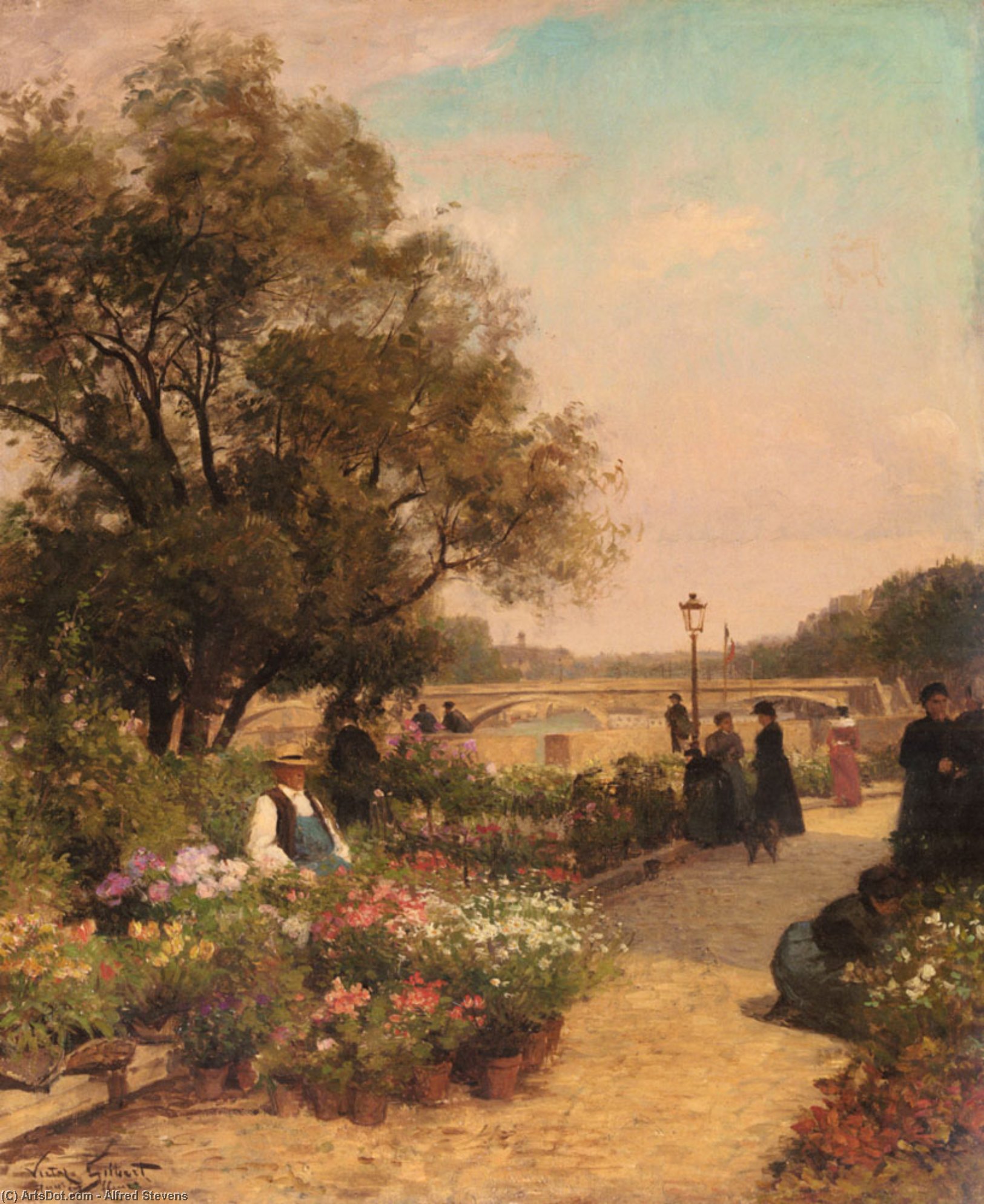 Wikioo.org - The Encyclopedia of Fine Arts - Painting, Artwork by Alfred Stevens - Quai Aux Fleurs