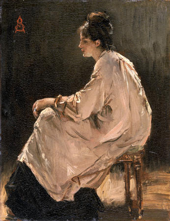 WikiOO.org – 美術百科全書 - 繪畫，作品 Alfred Stevens -  坐在  女孩