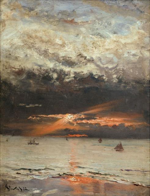 Wikioo.org - The Encyclopedia of Fine Arts - Painting, Artwork by Alfred Stevens - Sunset at Sea